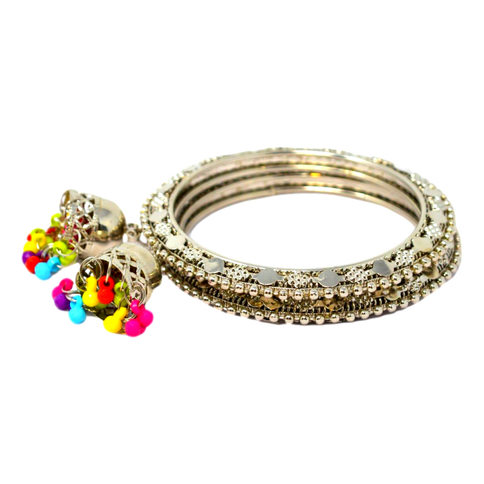 Silver Oxidised And Colour Beads Jhumki Bangles