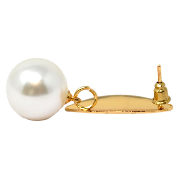 Plain Gold Pearl Modern Earring Back View