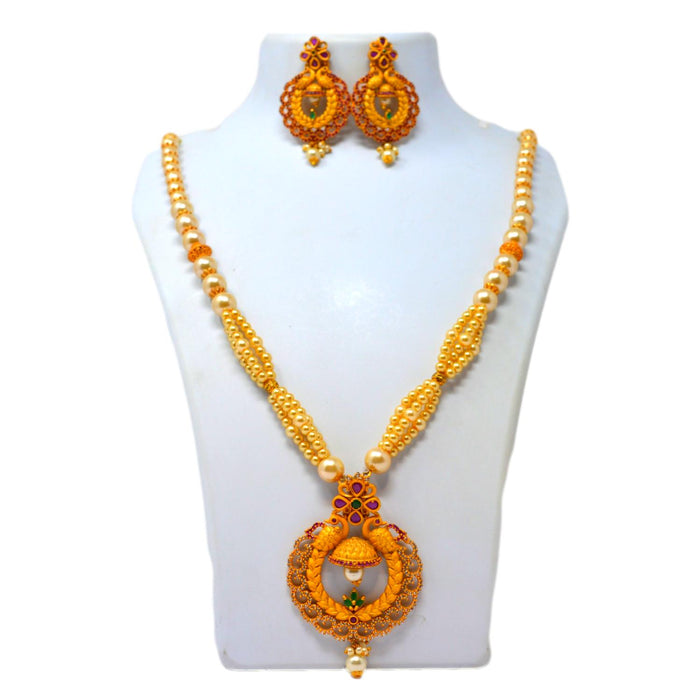 Red & Green Stone With Moti Necklace Set