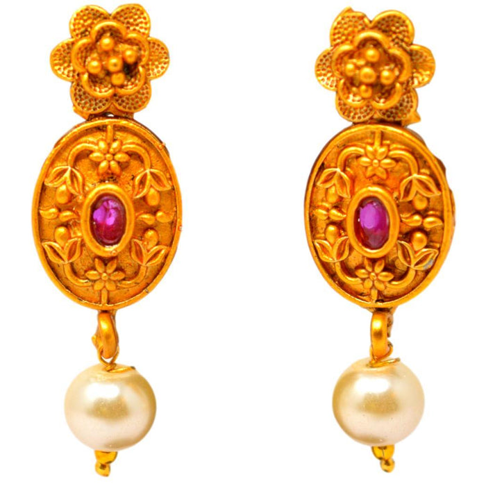 Blue Dhaga Temple Necklace Set Earrings