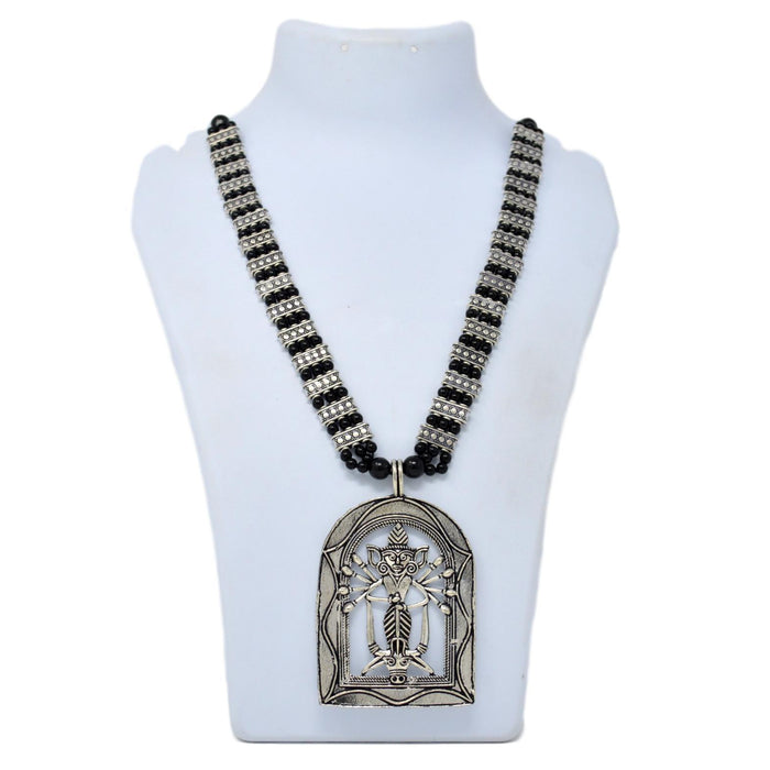 Black Mani Temple Pendant Oxidised Necklace On Mannequin