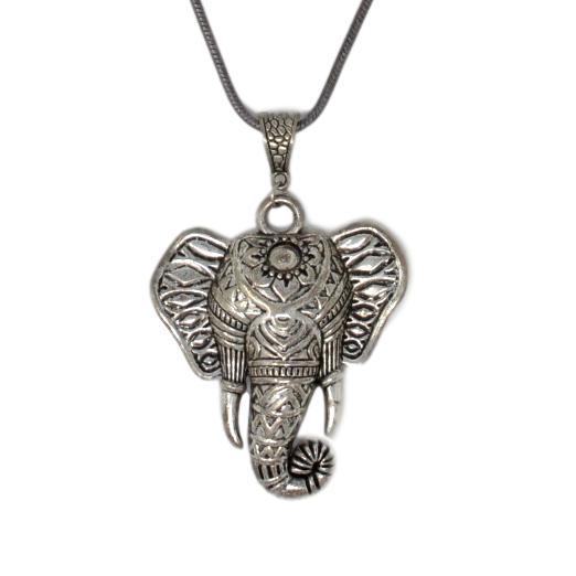 Elephant Pendant Oxidised Necklace Set Close Up