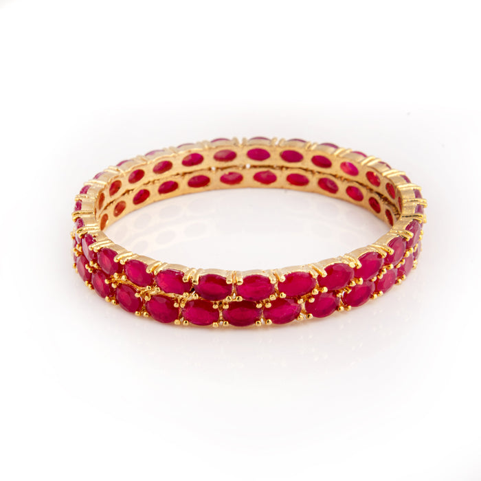 Red Imitation Stone Bangle Pair Stacked Front View