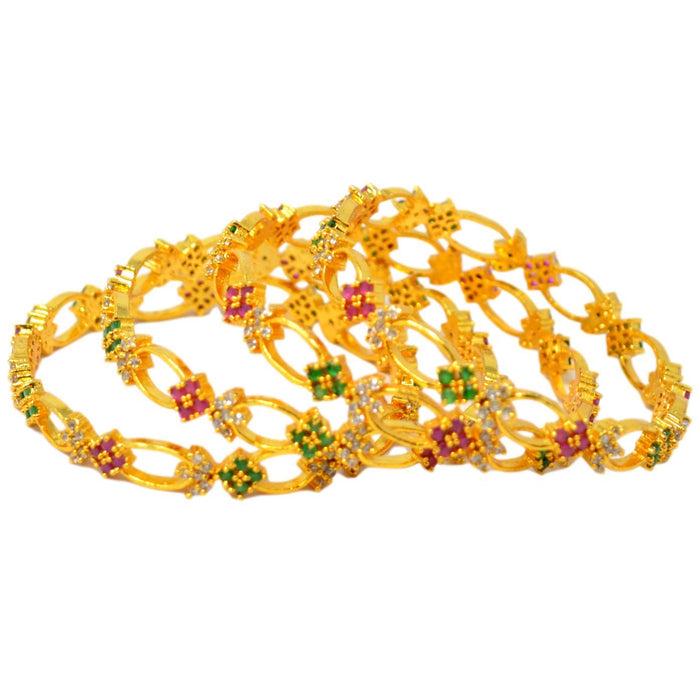 Green & Red & American Diamond Bangles Set Front View