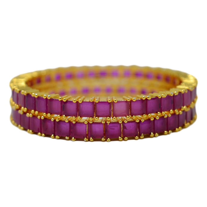 Red Stone Square Bangle Pair Stacked