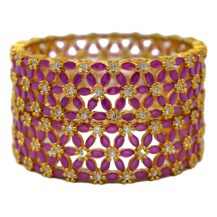 Red Stone Broad Bangle Pair Stacked