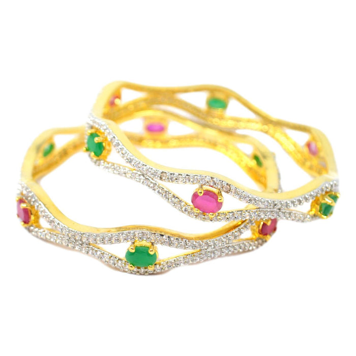 Red Green & American Diamond Bangles Front View