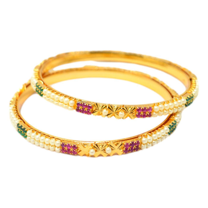 Red Green Stone Moti Bangles Front View