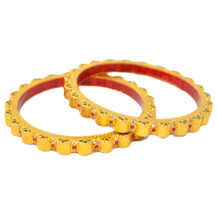 Red & White Stone Temple Bangles Front View