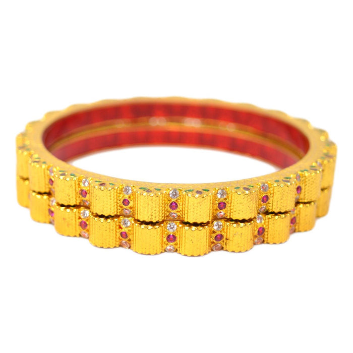 Red & White Stone Temple Bangles Top View