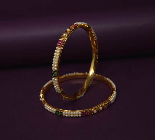 Red Green Stone Moti Bangles