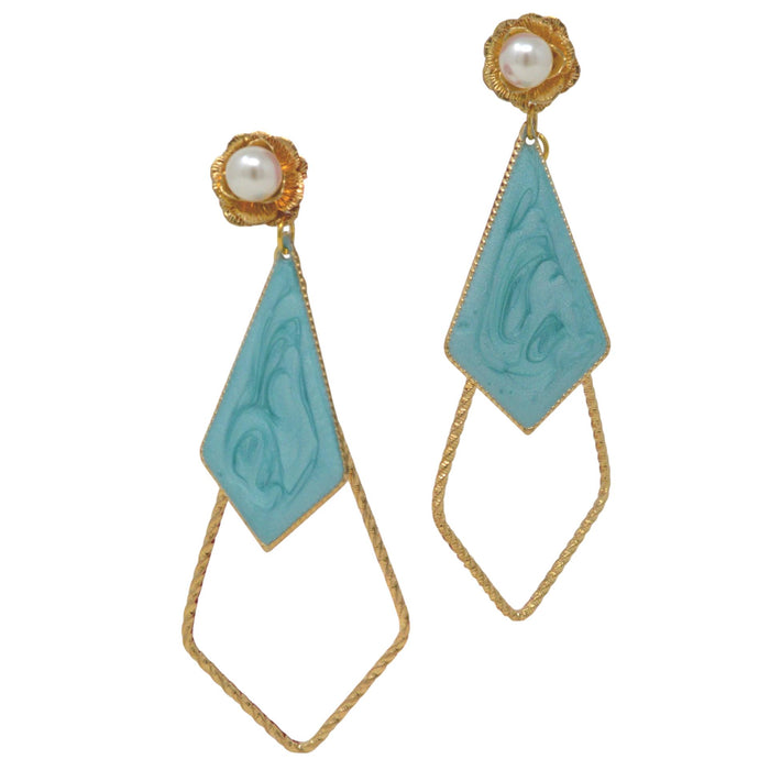 Modern Earrings Pearl with Blue Stone Veneer
