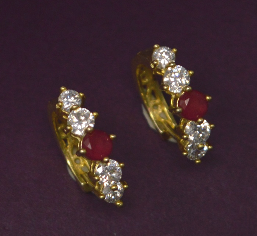American White Diamond With Red Stone Earring