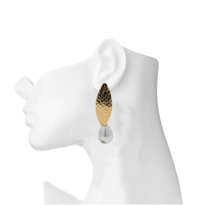 Golden Moti Leaf Earring  On Mannequin