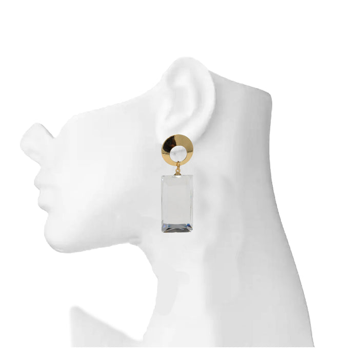 Golden White Stone Rectangle Shape Earring On Mannequin