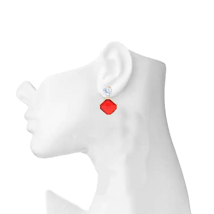 White & Red Stone Earring On Mannequin