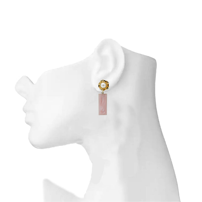 Golden Moti Pink Rectangle Earring On Mannequin