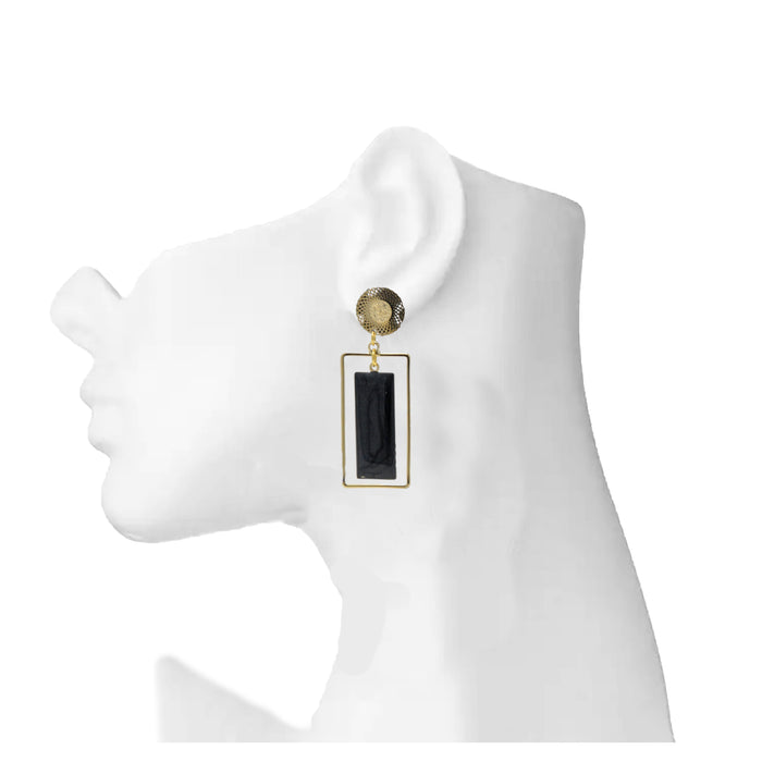Golden Black Rectangle Earring On Mannequin