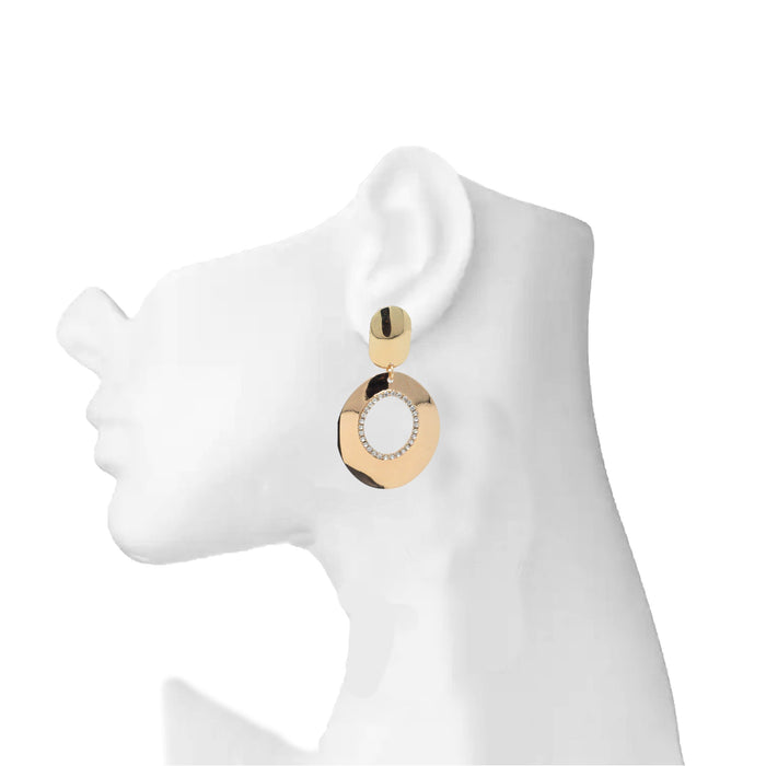 Golden White Stone Oval Shape Earring  On Mannequin