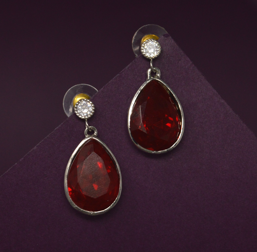Silver Red Stone Earring
