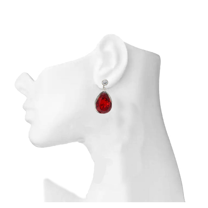 Silver Red Stone Earring On Mannequin