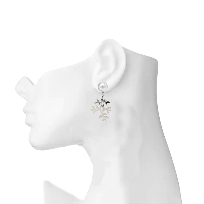 Silver Moti Leaf Earring On Mannequin