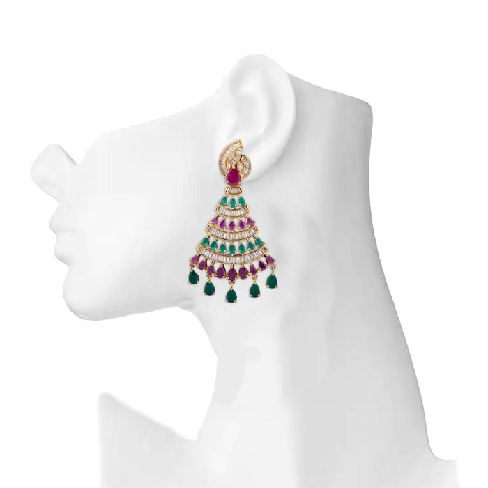 Red, American Diamond & Green Stone Earring On Mannequin