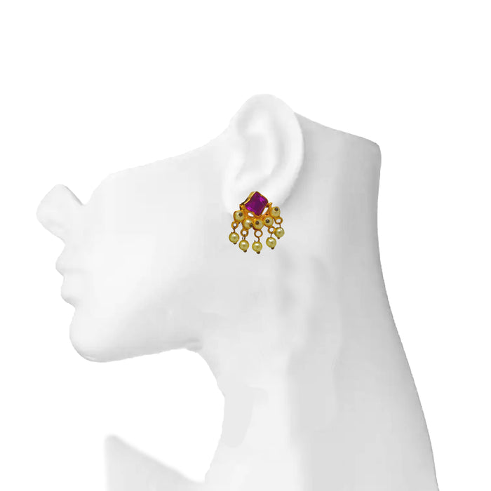 Red Stone With Moti  Earring