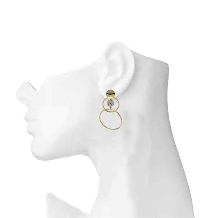 Golden White Stone Circle Earring On Mannequin