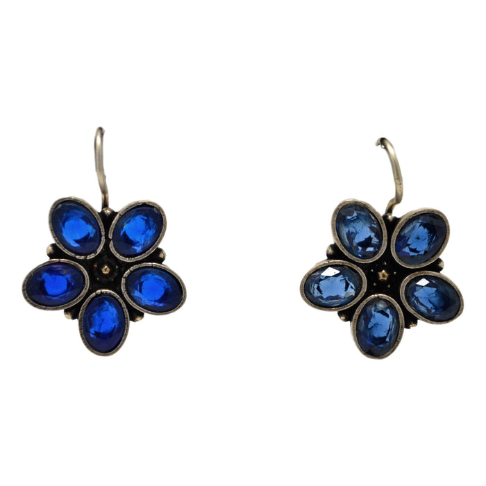 Blue Stone Oxidised Earring  Front View
