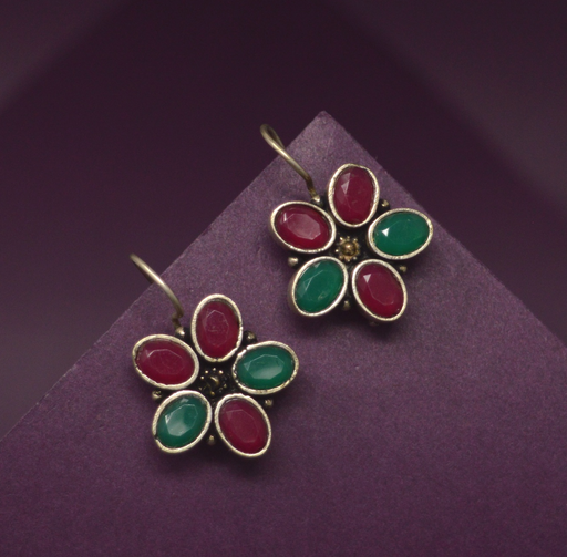 Red & Green Stone Oxidised Earring