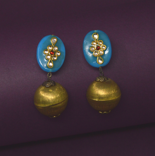 Blue Stone Golden Ball Earring