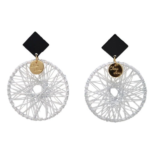 White Dhaga Circle Earring Front View
