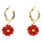 Red Flower Golden Earring  Front View