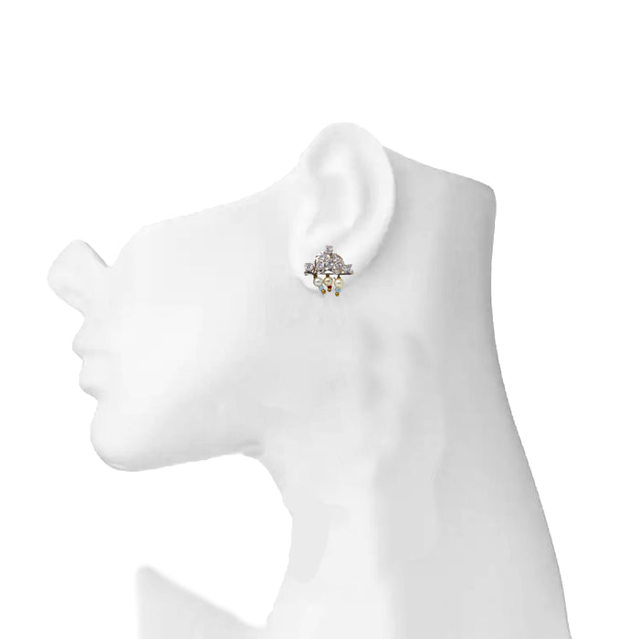 Silver American Diamond Moti Earring