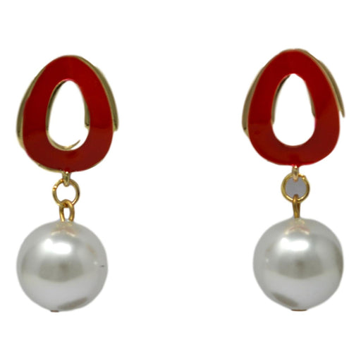 Red Golden Moti Earring Front View