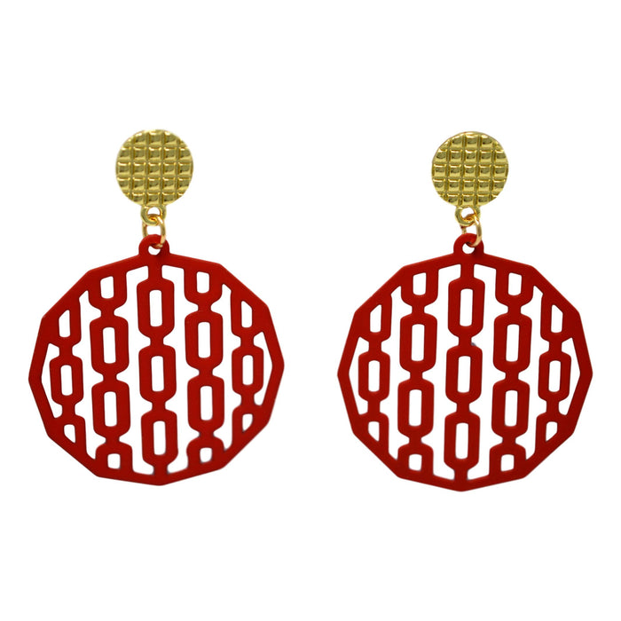 Red Circle Golden  Earring Front View