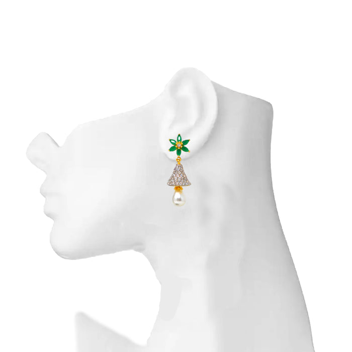 Green Stone & American Diamond Earring