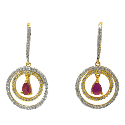 White & Red Stone Chandbali Front View