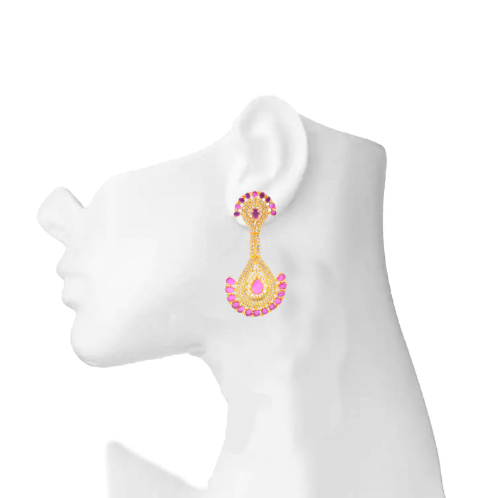 American Diamond & Red Stone Earring On Mannequin