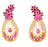 Red Stone & American Stone Leaf Shape Earring Front View
