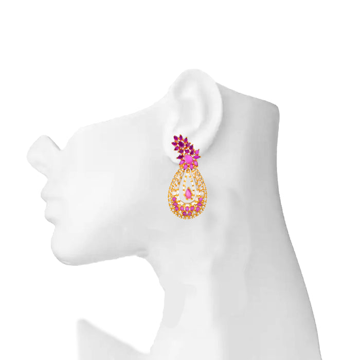 Red Stone & American Stone Leaf Shape Earring On Mannequin