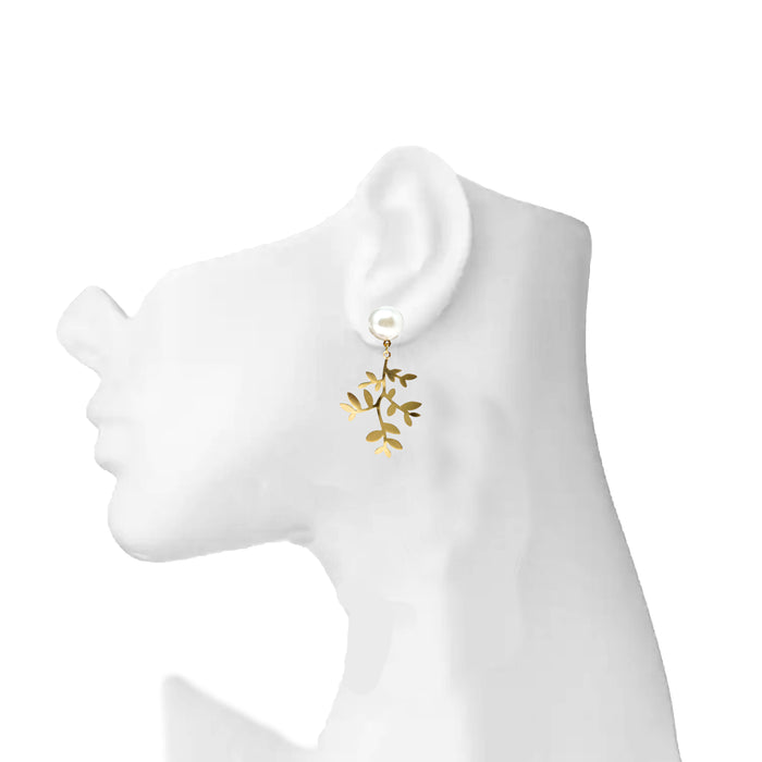 Moti Leaf Golden Earring