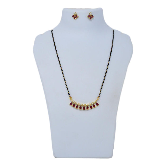 American Daimond  & Red Stone Mangalsutra Set On Mannequin