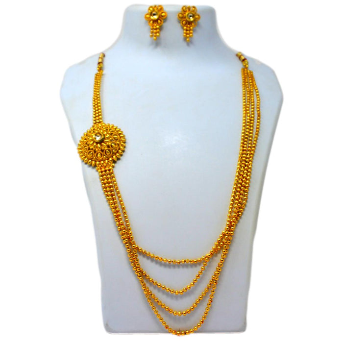 4 Layer Golden Beads Long Necklace Set