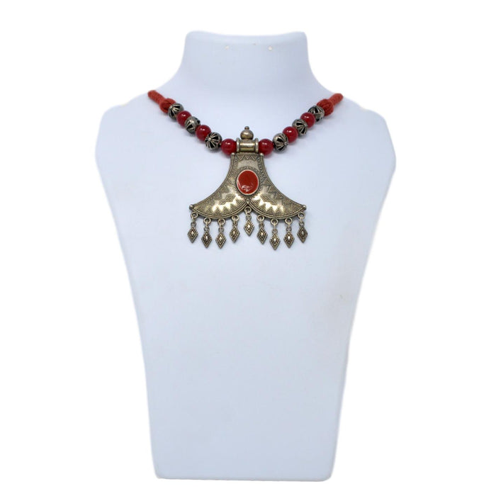 Red Dhaga And Oxidized Necklace
