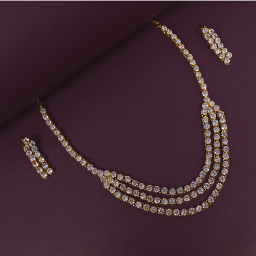 American White Diamond Three Layers Necklace Set