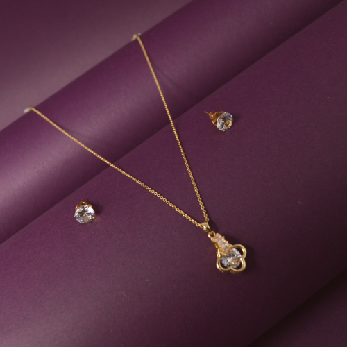 Golden Chain Pendant & American Diamond Necklace