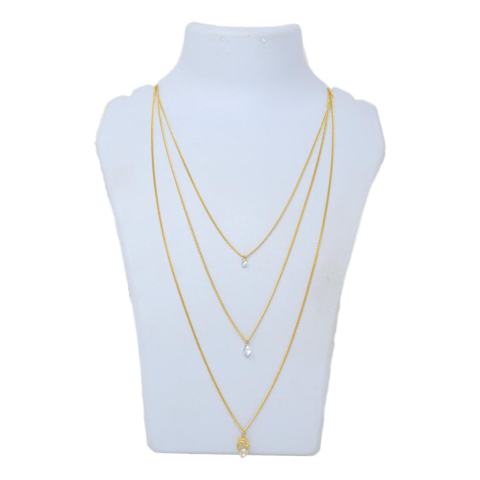 Golden American Diamond Three Layer Chain Necklace  Back View