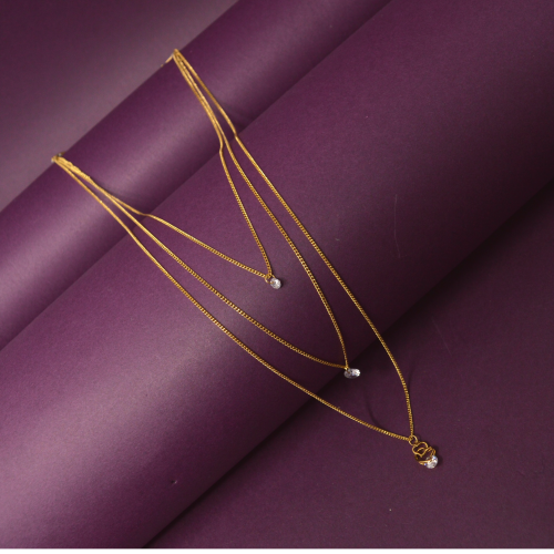 Golden American Diamond Three Layer Chain Necklace